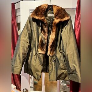 Allegri Olive Utility Jacket with Faux Fur Trim